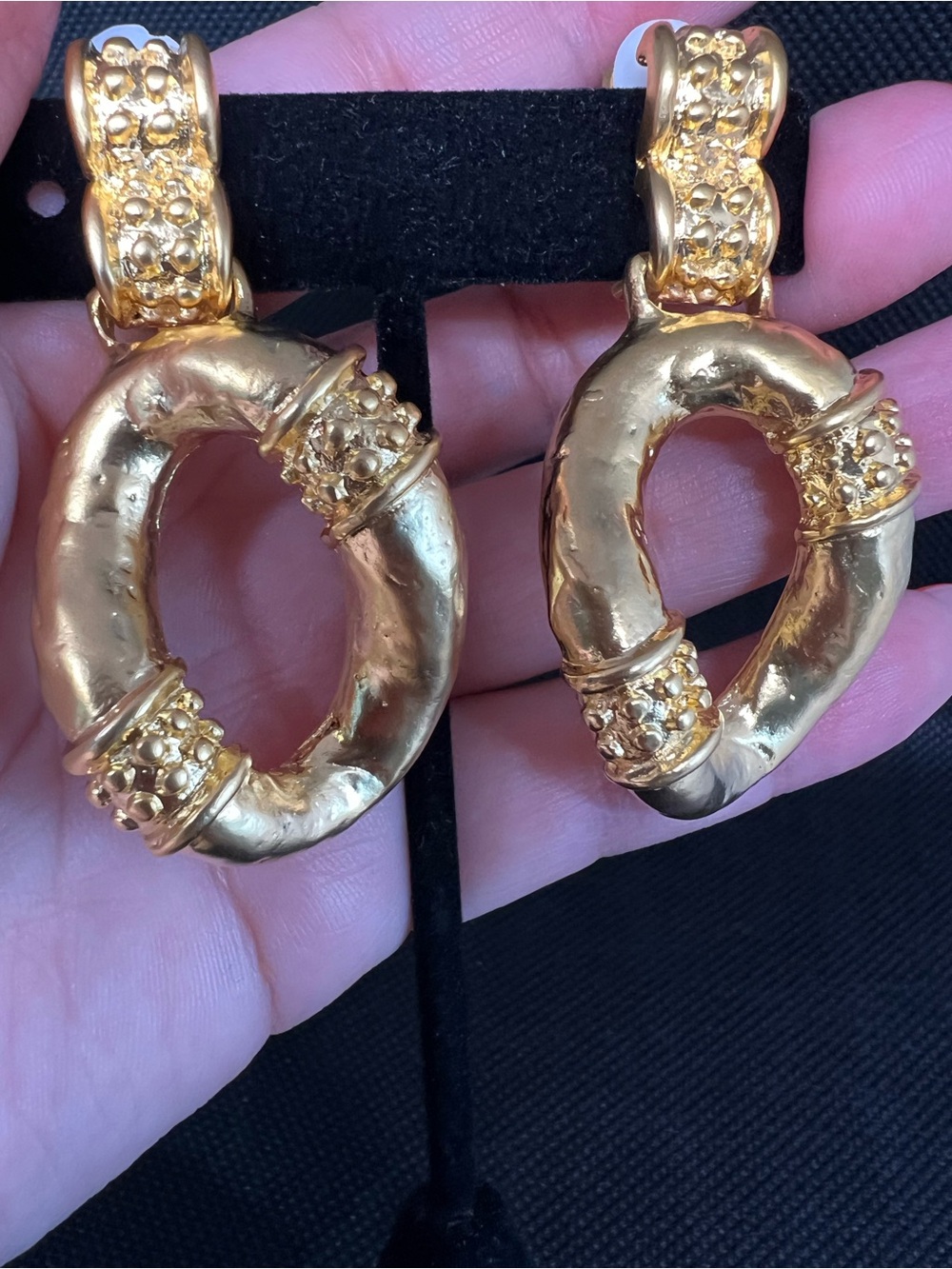 Gold Hoop Drop Earrings - Women Jewelry - 80-90’ Vintage New Old Stock